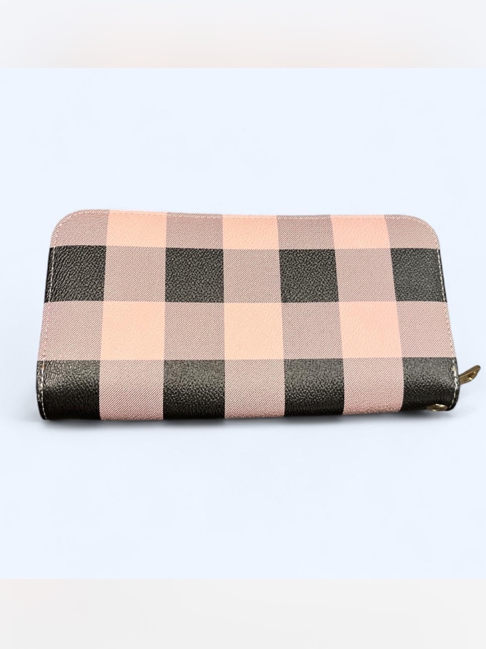 Zip-Around Checkered Wallet in Pink and Black